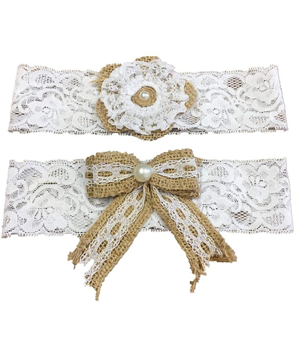 Garters & Garter Belts Rustic Garters for Bride- Country Burlap Flowers Lace Wedding Garter Chic Lovely Bridal Garters Set - ...