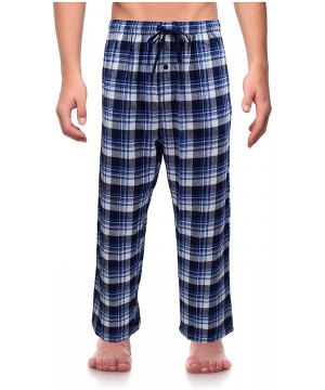 Sleep Bottoms Classical Sleepwear Men's 100% Cotton Flannel Pajama Pants - Blue / Navy- Plaid (F0201) - C718AIX3UOG