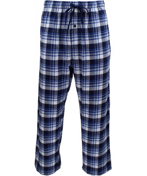 Sleep Bottoms Classical Sleepwear Men's 100% Cotton Flannel Pajama Pants - Blue / Navy- Plaid (F0201) - C718AIX3UOG