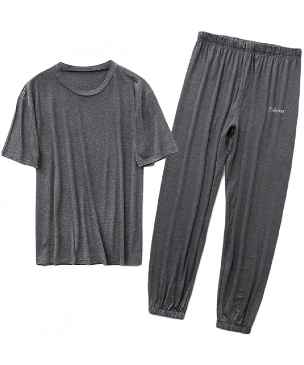 Sleep Sets Men Thin Nightwear 2-Piece Lounger Modal Summer Long-Pants Sleepwears - 3 - CI19DZCU4HK