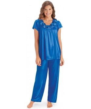 Sets Women's Rose Trim Short Sleeve Pajama Set Royal Blue Small - CC193YSNSZL