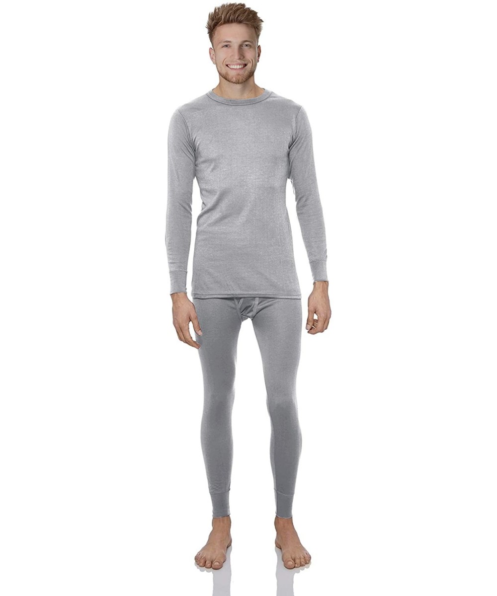 Thermal Underwear Thermal Underwear for Men Fleece Lined Thermals Men's Base Layer Long John Set - Grey - Lightweight (Cotton...