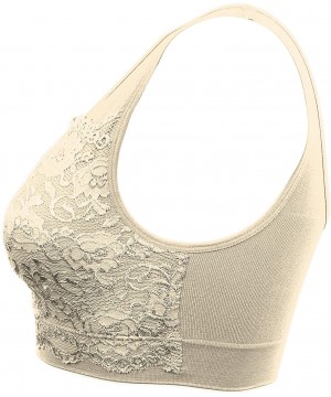 Bras Women's Everyday Sports Bra Top Seamless Front Lace Cover Bralette with Removable Pad - Nude - C519C2SO66H