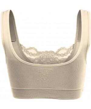 Bras Women's Everyday Sports Bra Top Seamless Front Lace Cover Bralette with Removable Pad - Nude - C519C2SO66H