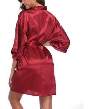 Robes Women's Satin Kimono Robes Bridesmaid Wedding Robes Silky Bathrobes Loungewear - Wine Red - C8194EN0D0E