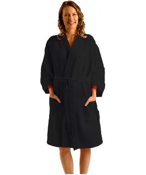 Robes Unisex Kimono Waffle Robe- Men's- Women's Bathrobe- 60% Cotton Waffle Cloth - Black- Small Medium - Black - CF18A46AR7K