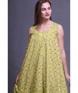 Nightgowns & Sleepshirts Sleeveless Cotton Nightgowns for Women Printed Mid-Calf Length Sleepwear - Medium Yellow2 - C118S7N5Y4E