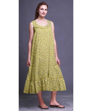 Nightgowns & Sleepshirts Sleeveless Cotton Nightgowns for Women Printed Mid-Calf Length Sleepwear - Medium Yellow2 - C118S7N5Y4E