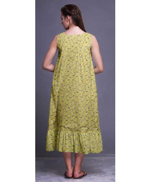 Nightgowns & Sleepshirts Sleeveless Cotton Nightgowns for Women Printed Mid-Calf Length Sleepwear - Medium Yellow2 - C118S7N5Y4E