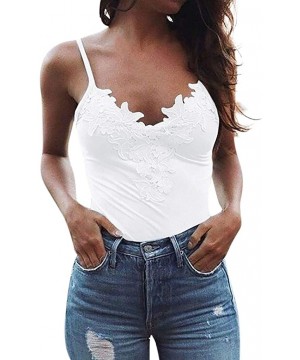 Camisoles & Tanks Women's V Neck Sleeveless Lace Trim Spaghetti Strap Camisole Cami Tank Top Vests Base Layer Shirts - White ...