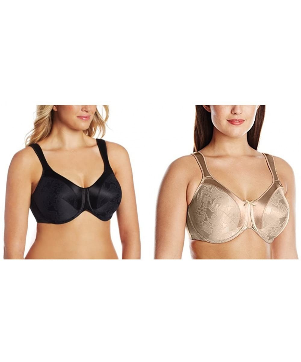 Bras Women's Satin Tracings Minimizer Underwire Bra - Black/Nude - CP183G02S4Y