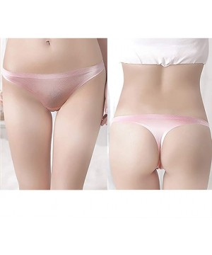 Panties Women's G String Thong Fashion Female Underwear Sexy Transparent Ice Silk Low Waist Seamless T-Thong Panties - Pink -...