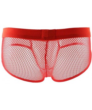 Bikinis Boxers Briefs Mens Unique Lace Hollow Underwear Raised Thongs Sexy Underpants - Red - C018X3WTADN