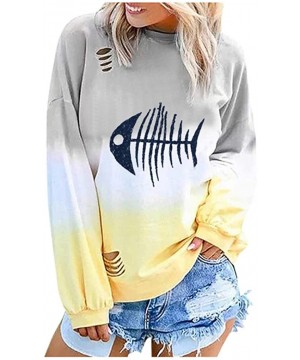 Thermal Underwear Women's Basic Printed Colorful Tops Loose Hole Long Sleeve O Neck Blouse Sweatshirt - Yellow - CL18XRZIM9M