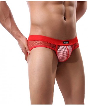 Bikinis Boxers Briefs Mens Unique Lace Hollow Underwear Raised Thongs Sexy Underpants - Red - C018X3WTADN