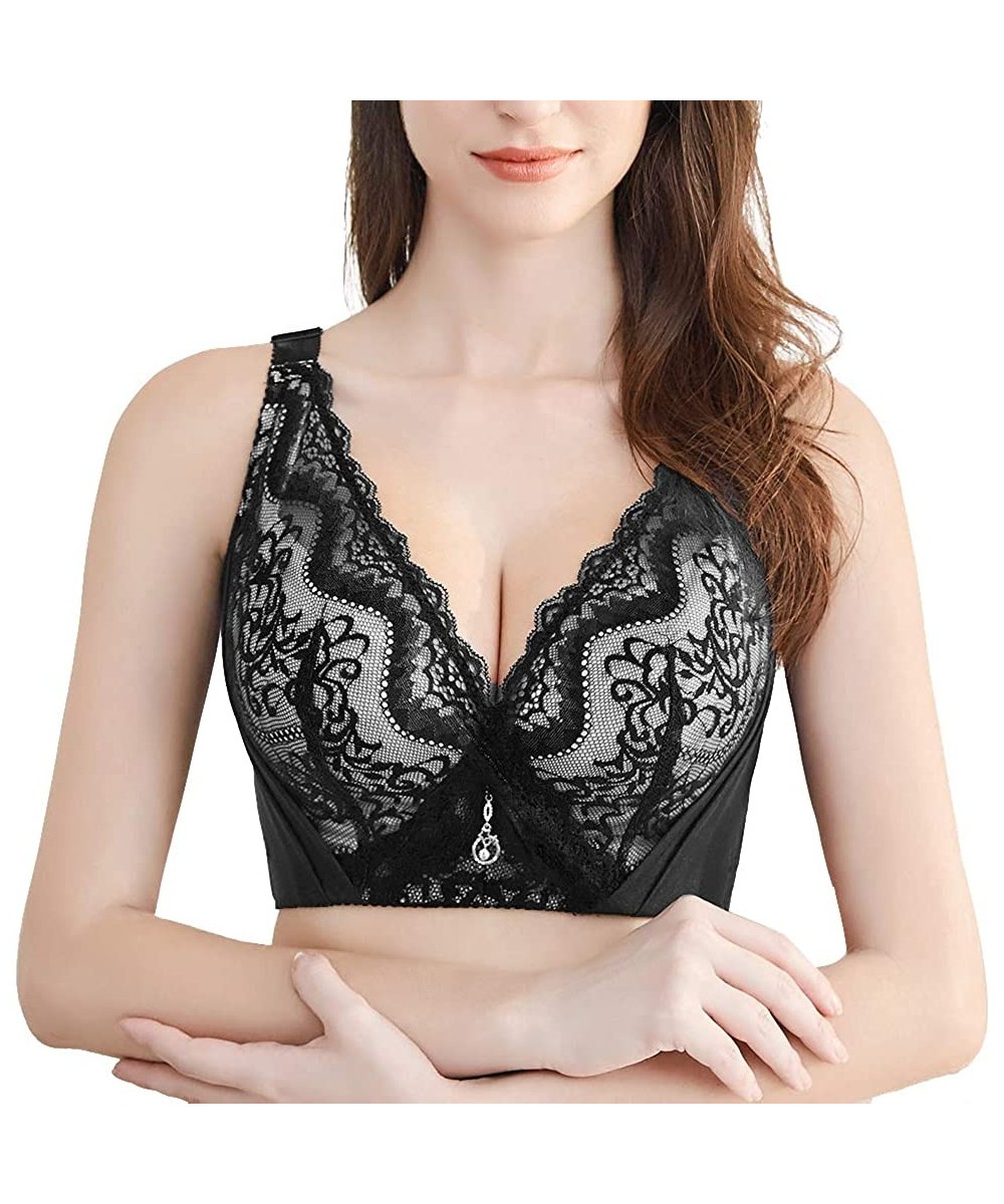 Bras Full Coverage Bras for Women Minimizer Sexy Lace Bra Plus Size Underwire - Black - CH18YDHQII8