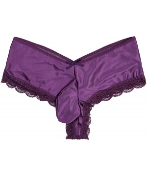 Bikinis Men Sissy Satin Panties Underwear Lace Criss Cross Back Bikini Tong Briefs G-String Lingerie - Purple - C7180ZHWGG0