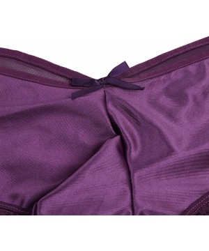 Bikinis Men Sissy Satin Panties Underwear Lace Criss Cross Back Bikini Tong Briefs G-String Lingerie - Purple - C7180ZHWGG0