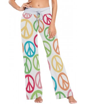 Bottoms Art Colorful Peace Sign Women Loose Palazzo Casual Drawstring Sleepwear Print Yoga Pants - CE19CSCASUS