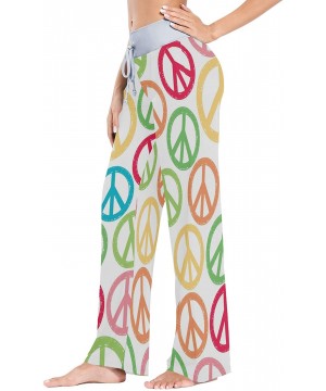 Bottoms Art Colorful Peace Sign Women Loose Palazzo Casual Drawstring Sleepwear Print Yoga Pants - CE19CSCASUS