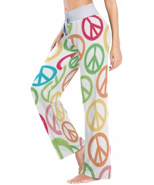 Bottoms Art Colorful Peace Sign Women Loose Palazzo Casual Drawstring Sleepwear Print Yoga Pants - CE19CSCASUS