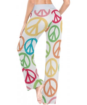 Bottoms Art Colorful Peace Sign Women Loose Palazzo Casual Drawstring Sleepwear Print Yoga Pants - CE19CSCASUS