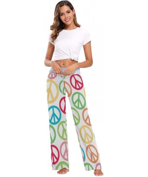 Bottoms Art Colorful Peace Sign Women Loose Palazzo Casual Drawstring Sleepwear Print Yoga Pants - CE19CSCASUS