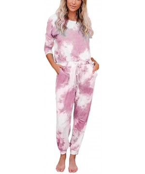 Sets Womens Tie Dye Printed Long Sleeve Tops and Pants Pajamas Set PJ Sets Nightwear Loungewear - Pink - C719074Q59I