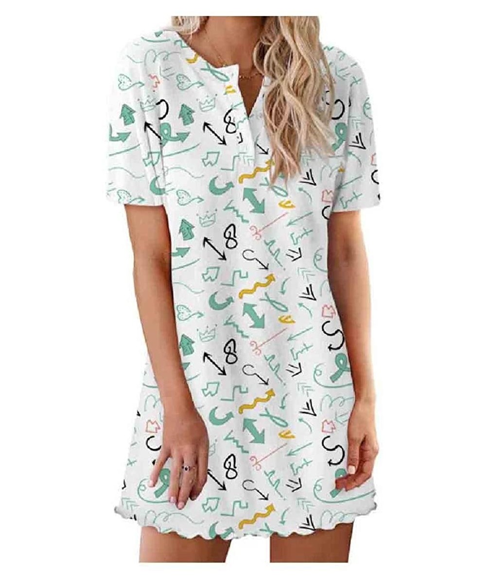 Nightgowns & Sleepshirts Women's Short Sleeve Floral Short Dress Lounge Sleeping Dress - As10 - CF190DAZK4R