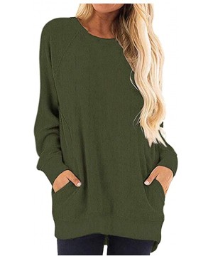 Tops Womens Long Sleeve Round Neck Casual T Shirts Tops with Pocket Tops - Green - CR1927DZ65S