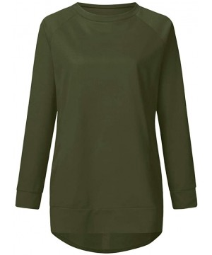 Tops Womens Long Sleeve Round Neck Casual T Shirts Tops with Pocket Tops - Green - CR1927DZ65S