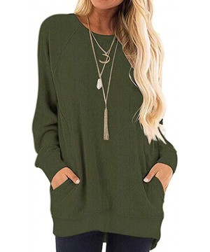 Tops Womens Long Sleeve Round Neck Casual T Shirts Tops with Pocket Tops - Green - CR1927DZ65S