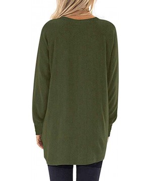 Tops Womens Long Sleeve Round Neck Casual T Shirts Tops with Pocket Tops - Green - CR1927DZ65S