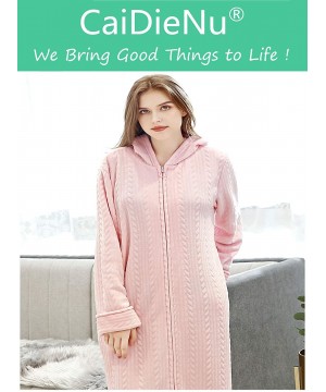 Robes Womens Long Robe with Hood Flannel Full Length Plush Zip-Front Bathrobe - Pink - CJ18UW2TOAY