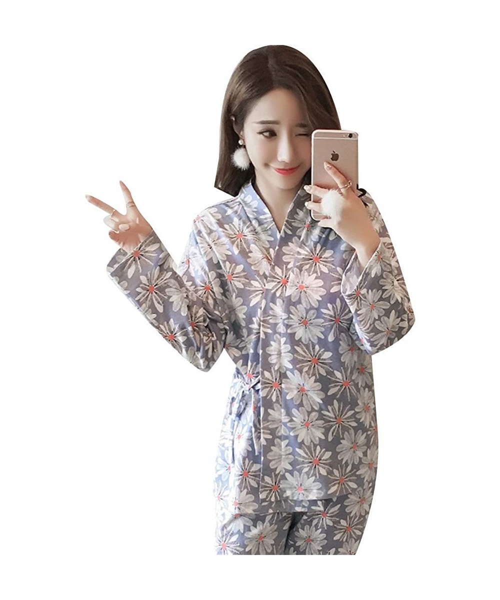 Nightgowns & Sleepshirts Women's Sleepwear- Nightwear Lounge Sets-Long and Short Sleeve Japanese Style Cotton Quilting Pajama...