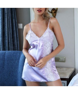 Baby Dolls & Chemises Women Sexy Nightdress Ladies Plus Size V-Neck Sling Backless One-Piece Lace Pajamas Sleepwear Underwear...