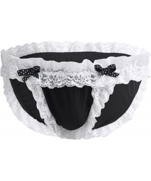 Briefs Men's Sissy Bowknot Ruffled Lace Panties Maid Underwear Crossdress Briefs - Black - C818EKU00AS