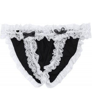 Briefs Men's Sissy Bowknot Ruffled Lace Panties Maid Underwear Crossdress Briefs - Black - C818EKU00AS