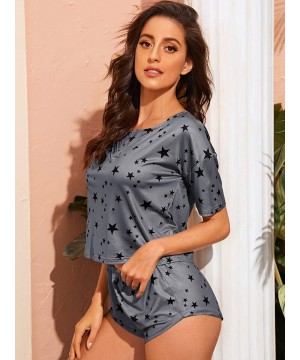 Sets Women's Star Print Top and Shorts Pajama Set - Dusty Blue - CR190E99N5I