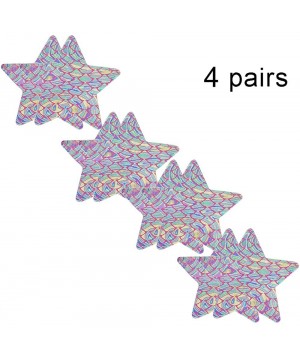 Accessories (4 Pairs) Holographic Nipple Covers Self Adhesive Disposable Star Pasties Petals Rave Festival - Silver Star - C4...