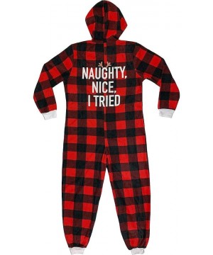 Sleep Sets Plaid Naughty- Nice- I Tried One Piece Jumpsuit for Women- X-Large- with Hood - CO19C3I6G0N