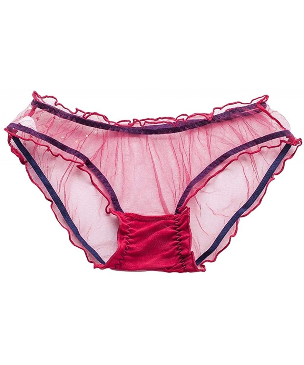 Tops Female Personality Multicolor Transparent Mesh Sexy Lace Lingerie Ladies Panties Sexy Underwear - Wine - CP195AQO93L