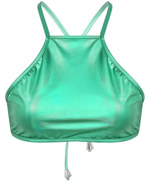 Camisoles & Tanks Women's Shiny Metallic Back Cross Camisole Bra Top Raves Party Vest Crop Tops Clubwear - Green - CT197725CGL