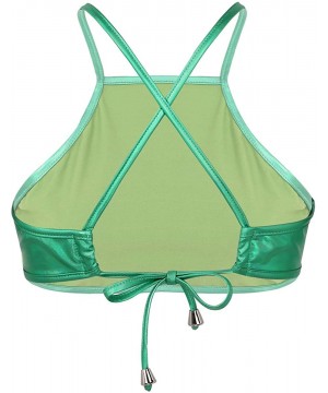 Camisoles & Tanks Women's Shiny Metallic Back Cross Camisole Bra Top Raves Party Vest Crop Tops Clubwear - Green - CT197725CGL