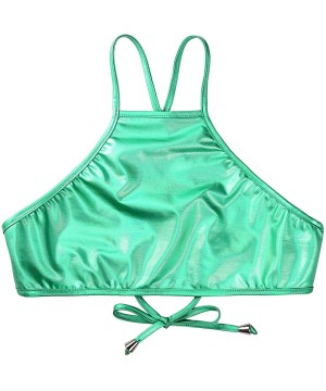 Camisoles & Tanks Women's Shiny Metallic Back Cross Camisole Bra Top Raves Party Vest Crop Tops Clubwear - Green - CT197725CGL