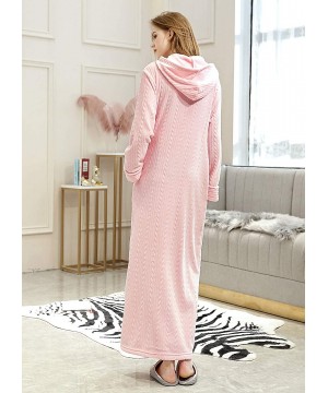 Robes Womens Long Robe with Hood Flannel Full Length Plush Zip-Front Bathrobe - Pink - CJ18UW2TOAY