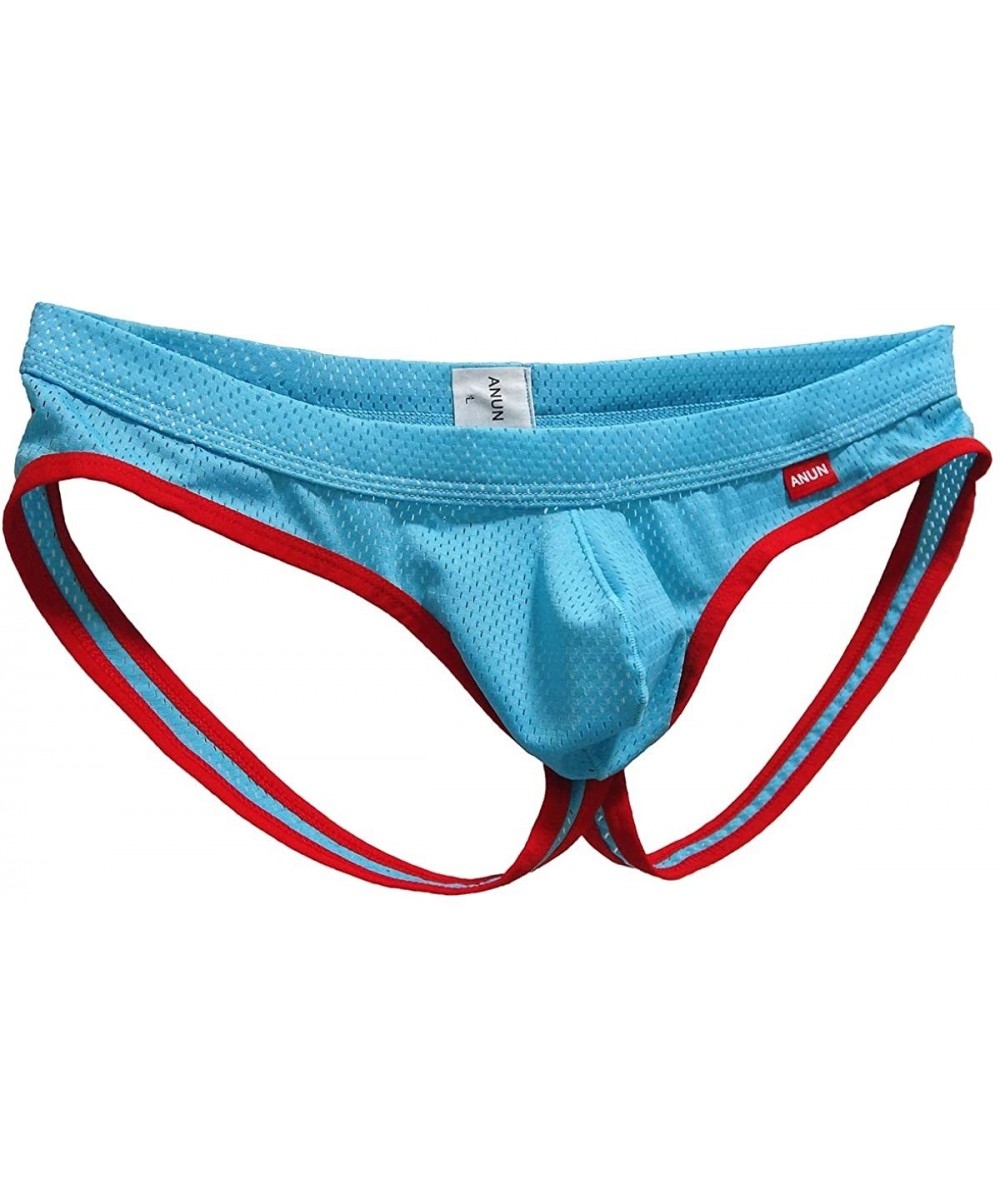 G-Strings & Thongs Men's Mesh Low-Rise Jock Strap - Sky Blue - C818AU63ZMU