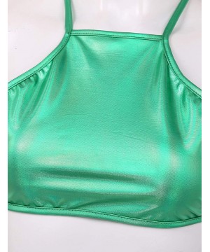 Camisoles & Tanks Women's Shiny Metallic Back Cross Camisole Bra Top Raves Party Vest Crop Tops Clubwear - Green - CT197725CGL