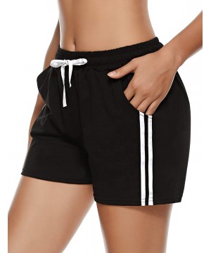 Bottoms Womens Sleep Shorts Sports Workout Shorts 100% Cotton Drawstring Pajama Bottoms - 1 Pack-black_side Stripes - CM1903D...