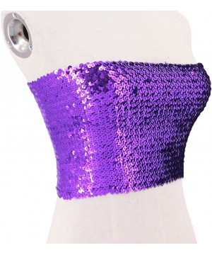 Camisoles & Tanks Women Shiny Sequin Crop Top Strapless Tube Top Bandeau for Rave Club Party - Purple - CO18EMTTX65